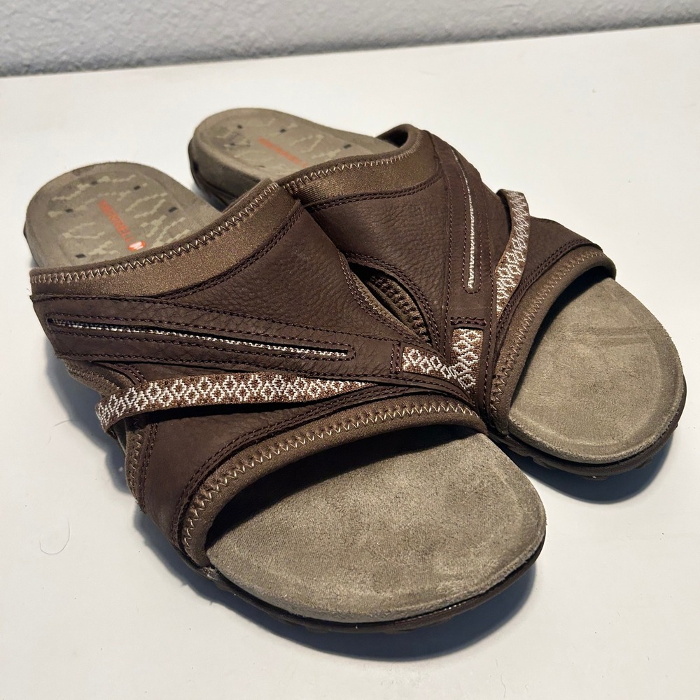 Merrell Terran Slide II Sandals Dark Earth Brown Leather Womens 10 J55340